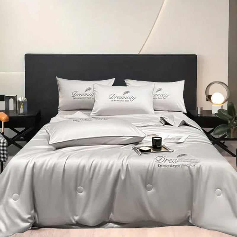 4 Piece Set Ice Silk Quilt Summer Comforter, Pillow Covers & Bed Sheet - TUZZUT Qatar Online Shopping
