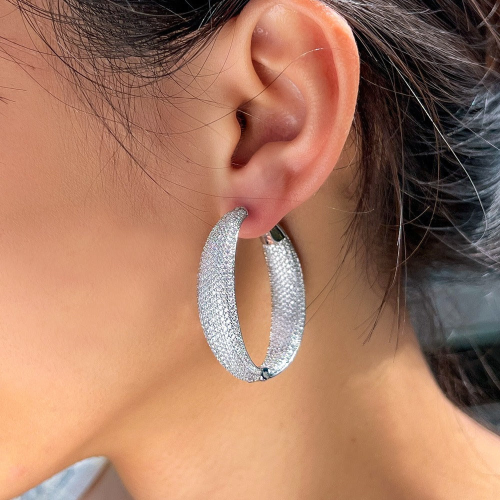 Luxury White Gold Wide Hoop Earrings ER6595 Luxury White Gold Wide Hoop Earrings ER6595