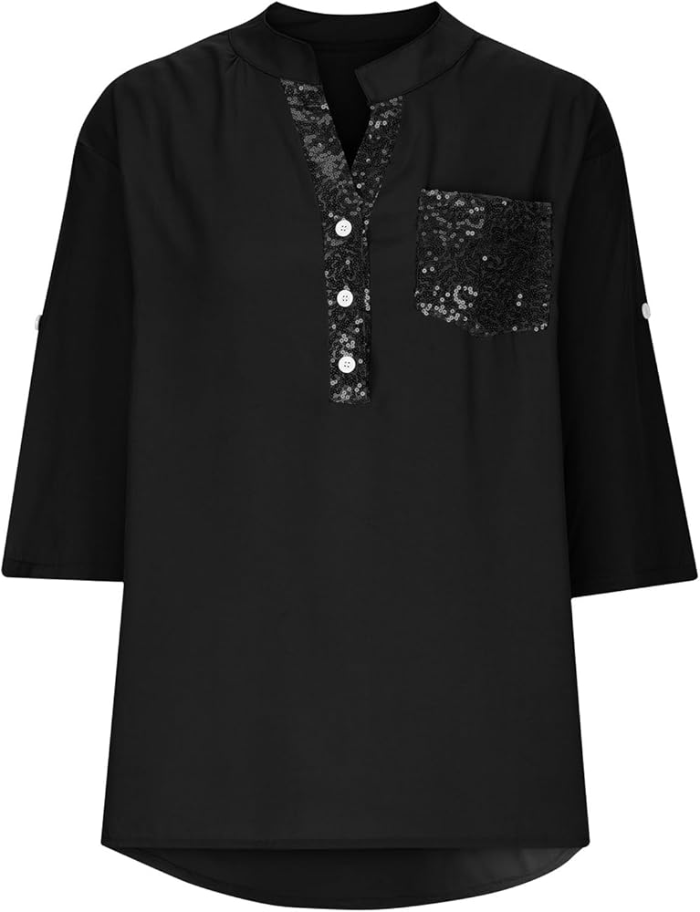 Women's Pocket Button Shirt Office V-Neck Long Sleeved Blouse B-283821 Women's Pocket Button Shirt Office V-Neck Long Sleeved Blouse B-283821
