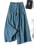 Solid Color Ramie Cotton Plus Size Loose Ninth Wide-Leg Pants 83707 - 3XL