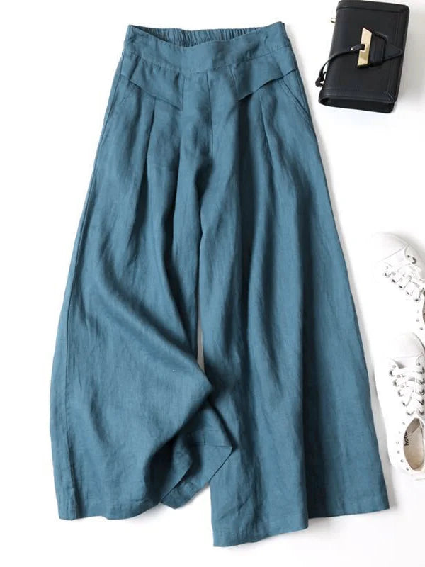 Solid Color Ramie Cotton Plus Size Loose Ninth Wide-Leg Pants 83707 Solid Color Ramie Cotton Plus Size Loose Ninth Wide-Leg Pants 83707