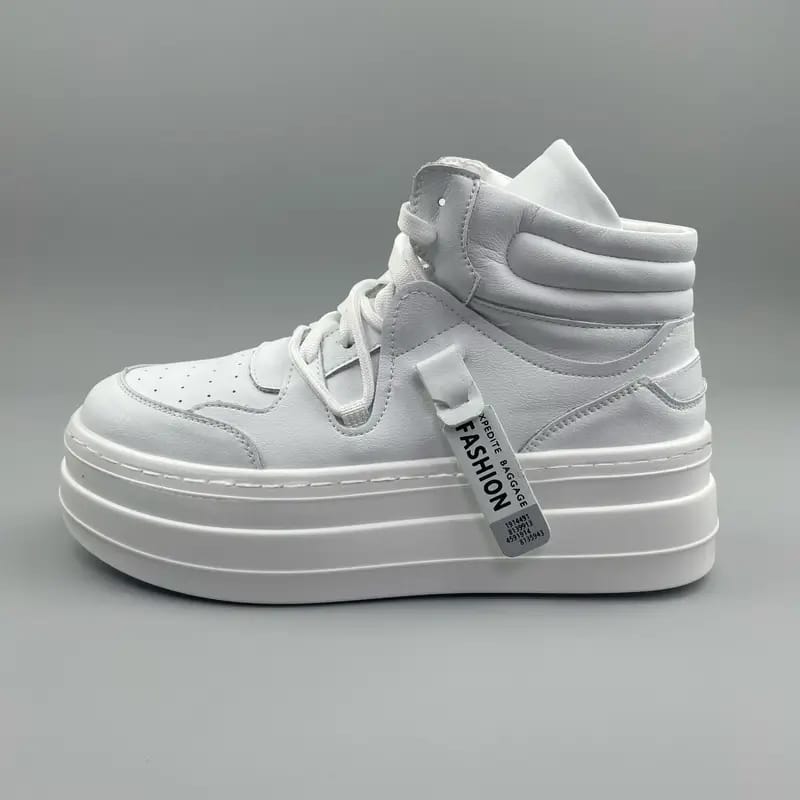 Men's White Leather High Top Sneakers with Thick Platform for Height Increase 131122 Men's White Leather High Top Sneakers with Thick Platform for Height Increase 131122