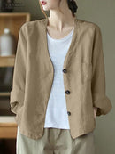 ZANZEA Fashion Women V Neck Long Sleeve Blazer Autumn Casual Buttons Down Outwear Casual Solid Cardigan Vintage Thin Coats L S4783619 - Tuzzut.com Qatar Online Shopping