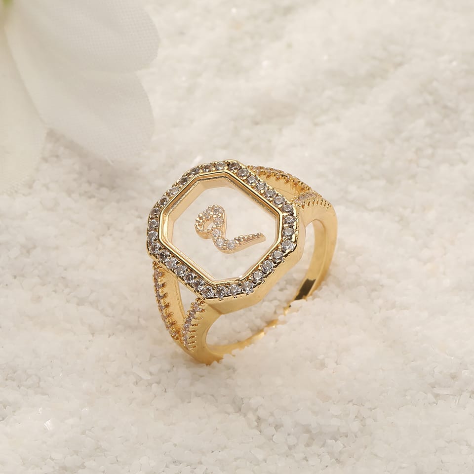 New Design Women's Fashion Ring Simple Zircon Arabic Letters Glass Square Design Ring Arabian Style Party Jewelry Accessory A398 New Design Women's Fashion Ring Simple Zircon Arabic Letters Glass Square Design Ring Arabian Style Party Jewelry Accessory A398