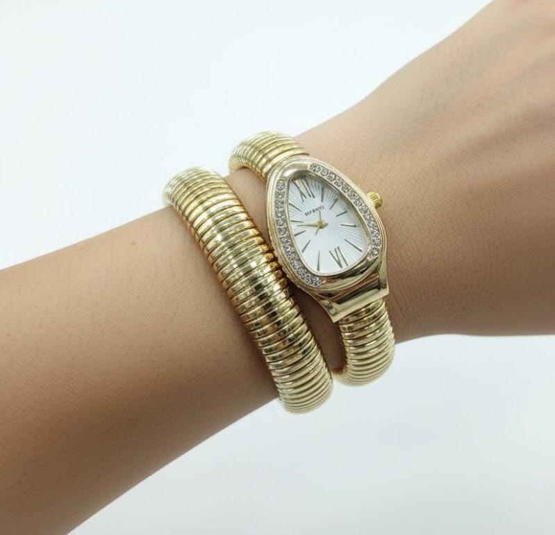 Trendy Stainless Steel with Diamonds Snake Watch 9092