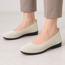 Women’s Light Beige Openwork Knit Slip-On Shoes A09 - Size 37