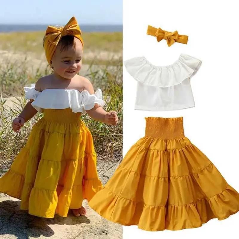 Baby Girls Off Shoulder Shirt Top Waist 3 Pcs Dress 406543 Baby Girls Off Shoulder Shirt Top Waist 3 Pcs Dress 406543