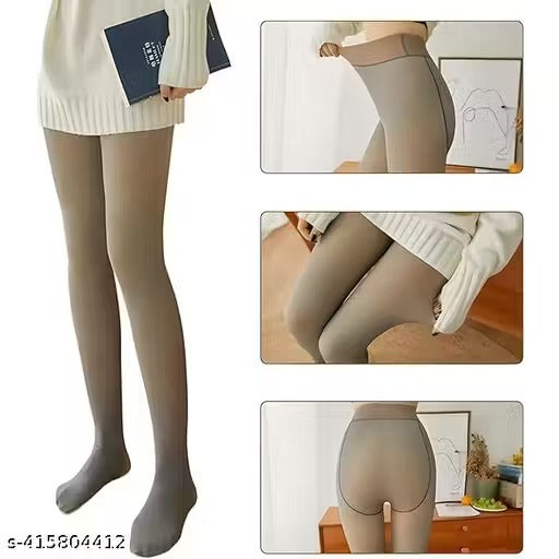 Women Thermal Fleece Dual Tone Tights Fake Translucent High Waist Winter Leggings 27434 Women Thermal Fleece Dual Tone Tights Fake Translucent High Waist Winter Leggings 27434