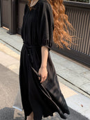 Women's Fashion Satin Silk Lace-up Waist Hugging Puff sleeve Dress S4374530 - Tuzzut.com Qatar Online Shopping