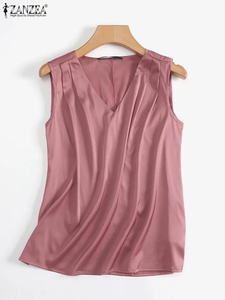 ZANZEA Summer Sleeveless Tank Tops Woman Fashion Satin Vest Blouse Cam