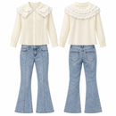 Cream Ruffle-Collar Blouse & Light Blue Flared Jeans Set H-8