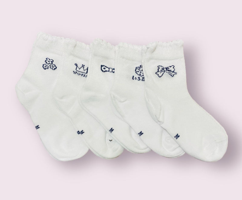 5 Pairs Cute White Cartoon Embroidery Japanese Kids socks S4634537 - Tuzzut.com Qatar Online Shopping