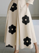 Long Sleeves Loose Contrast Color Floral Printed Pleated Tied Waist Lapel Shirt Dress 127769
