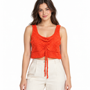 Women’s Orange-Red Textured Ruched Crop Top - 3XL