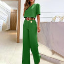 Women's 2 Piece Business Casual Outfits Solid Color Pants Sets Short Sleeve Crop Top and Wide Leg Dress Pants   B306776 - TUZZUT Qatar Online Shopping