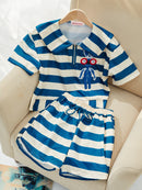 2 Pcs Women's Short Sleeve Striped/Checked/Polkadot/Weave Shorts Set 2XL 477761 - TUZZUT Qatar Online Shopping