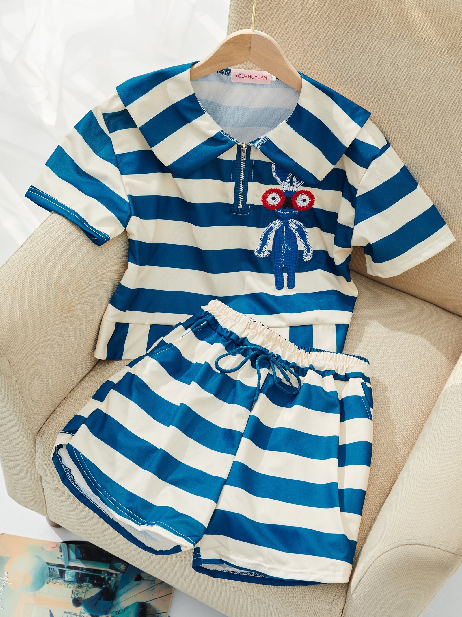2 Pcs Women's Short Sleeve Striped/Checked/Polkadot/Weave Shorts Set 2XL 477761 2 Pcs Women's Short Sleeve Striped/Checked/Polkadot/Weave Shorts Set 2XL 477761