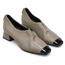 Women’s Taupe Square-Toe Block-Heel Shoes with Black Toe Caps CS193699 - Size 41