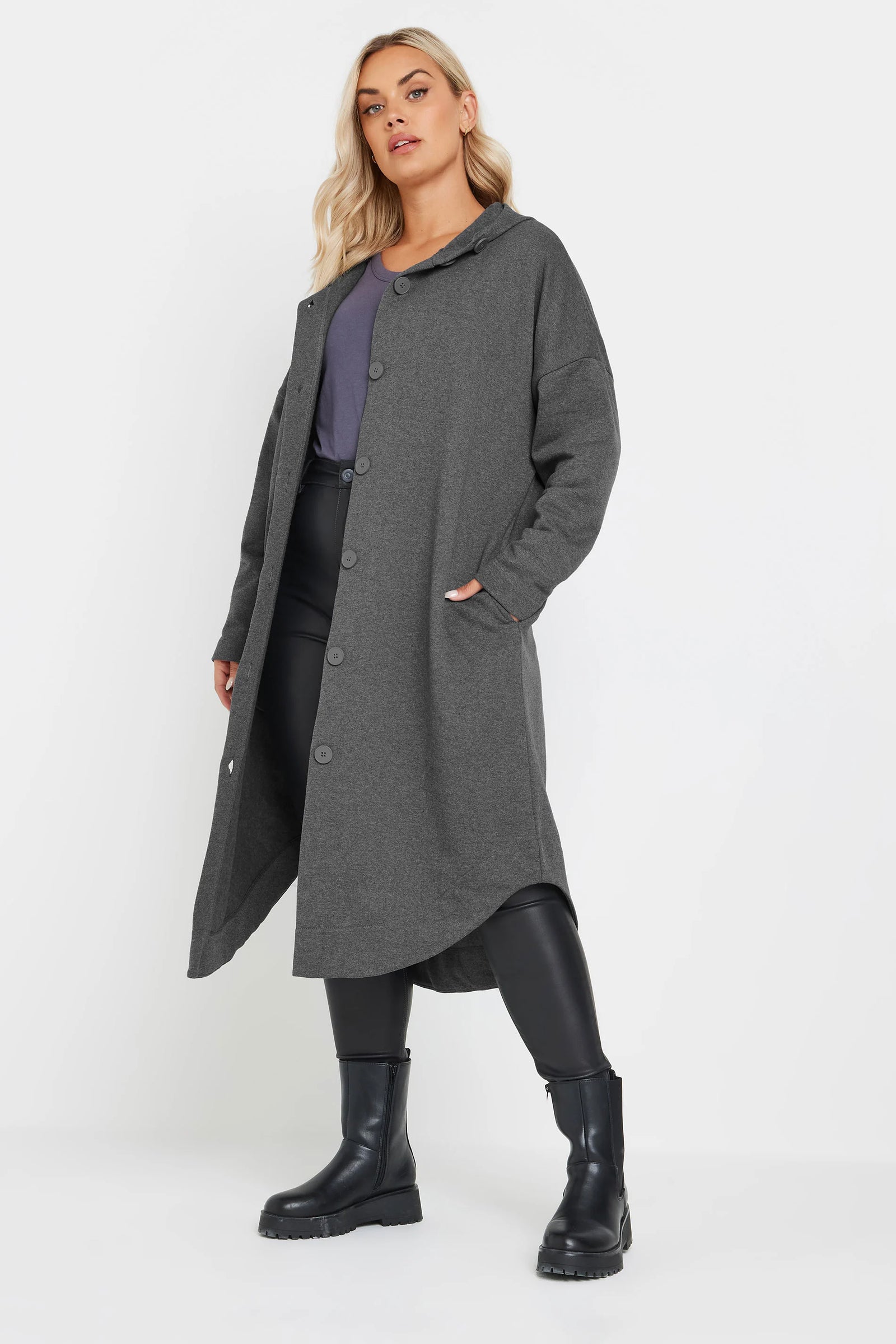 Curve Button Through Hooded Maxi Jacket 55943 Curve Button Through Hooded Maxi Jacket 55943