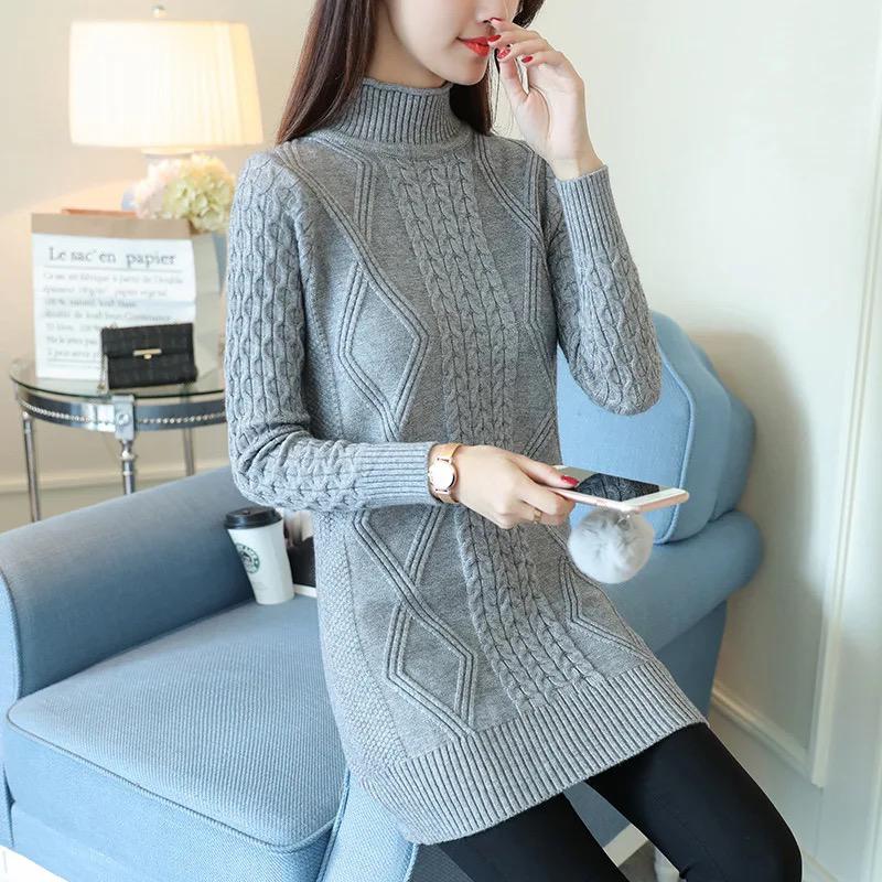 Fleece women cable knitted women long sweater S3512917 - Tuzzut.com Qatar Online Shopping