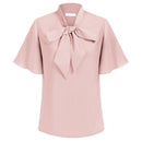 Bow-Knot Decorated Pullover Shirt Short Flounce Sleeve Women'S Blouses Casual Loose Fit Top S4468726 - Tuzzut.com Qatar Online Shopping