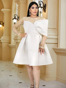 Party Dresses Women White Lace See Through Long Sleeve Tunics Swing Knee Dress African Ladies Birthday Occasion Event Gowns   S664130 - TUZZUT Qatar Online Shopping