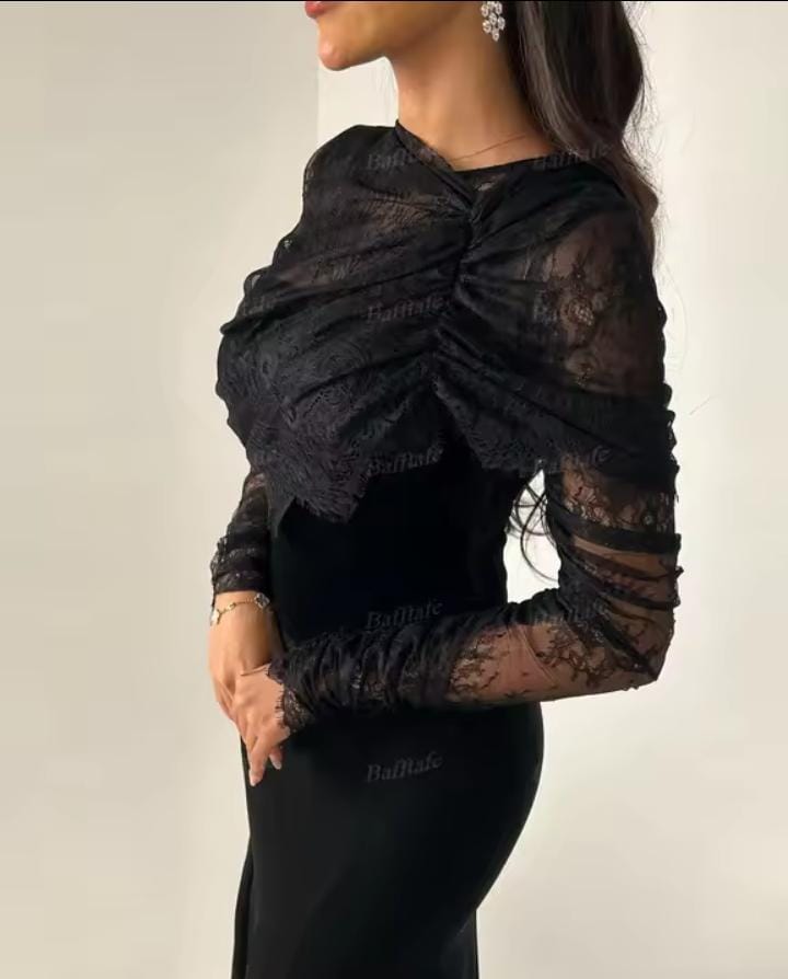 Women's Black Mermaid Evening Long Sleeve Lace Dresses S5078551 Women's Black Mermaid Evening Long Sleeve Lace Dresses S5078551
