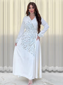 Women's Long Sleeve Geometry Rhinestones/Gems/Crystals Modest Fashion Dress S 467655 - TUZZUT Qatar Online Shopping