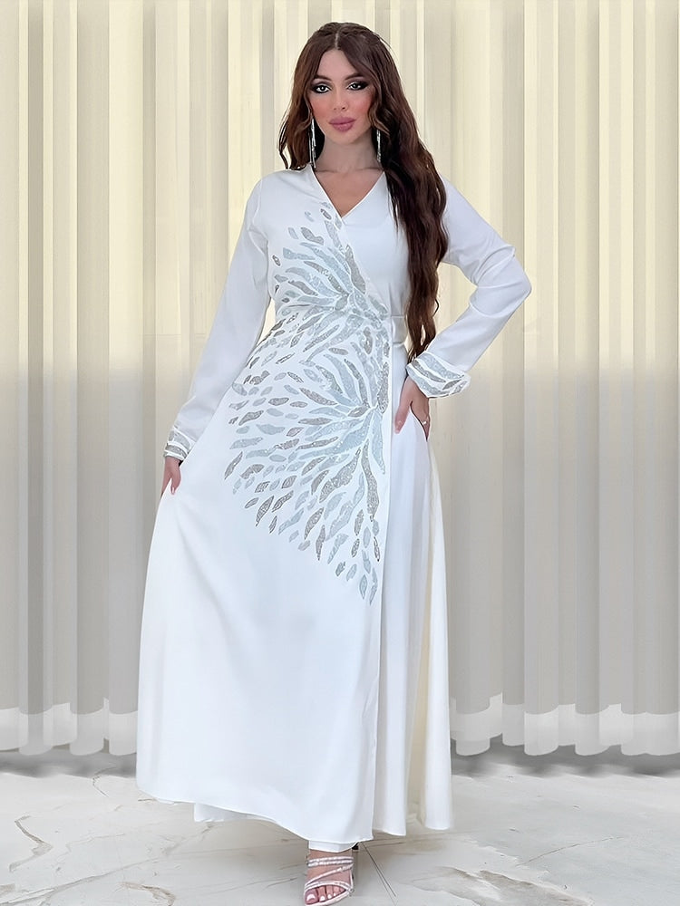 Women's Long Sleeve Geometry Rhinestones/Gems/Crystals Modest Fashion Dress S 467655 Women's Long Sleeve Geometry Rhinestones/Gems/Crystals Modest Fashion Dress S 467655