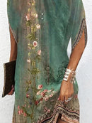 Batwing Sleeves Loose Flower Print Round-Neck Mini Dresses 124980 - M - TUZZUT Qatar Online Shopping