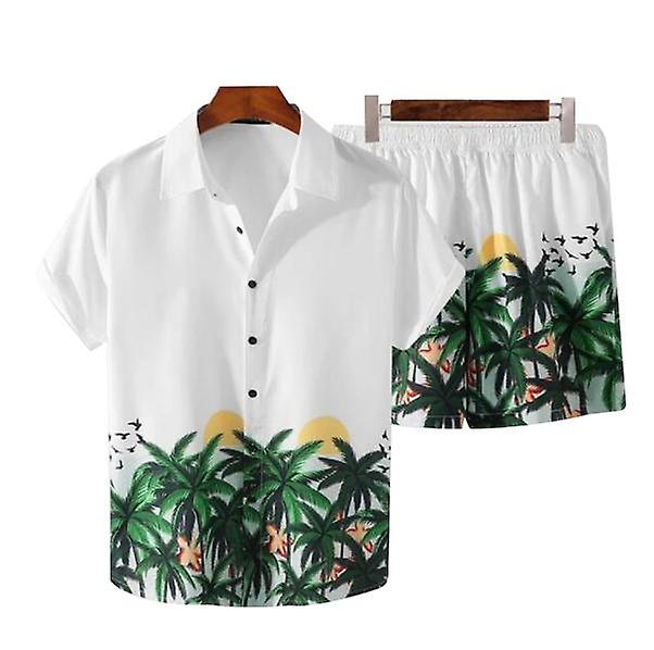 INCERUN Men's Printed Shirt Short Sleeve Hawaiian Casual Beach Shirt&Shorts S4096348 - Tuzzut.com Qatar Online Shopping