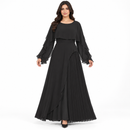 Black Cape-Style Maxi Dress with Layered Sleeves and Pleated Panel S4824972- M