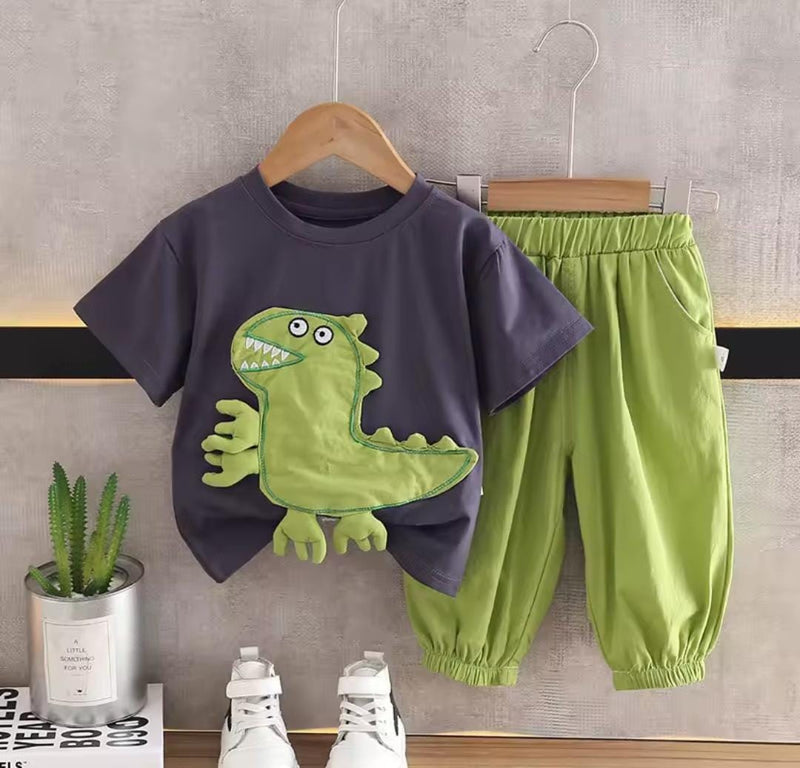 Children Cartoon Dinosaur T-Shirt Short Pants 2Pcs/Set   1464615 - TUZZUT Qatar Online Shopping