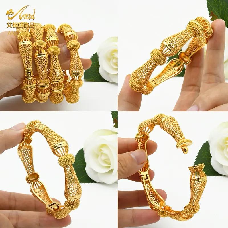 Luxury Gold Plated Bangles 24K Jewelry Engagement For Women Bridal Wedding Bracelets Trend Jewellery Gifts S4851267 - Tuzzut.com Qatar Online Shopping