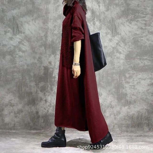 New Fashion Muslim Long Casual Sleeve Dress Solid Color Sweater With Irregular Stitching High Collars Dress 2XL Z2264 - Tuzzut.com Qatar Online Shopping