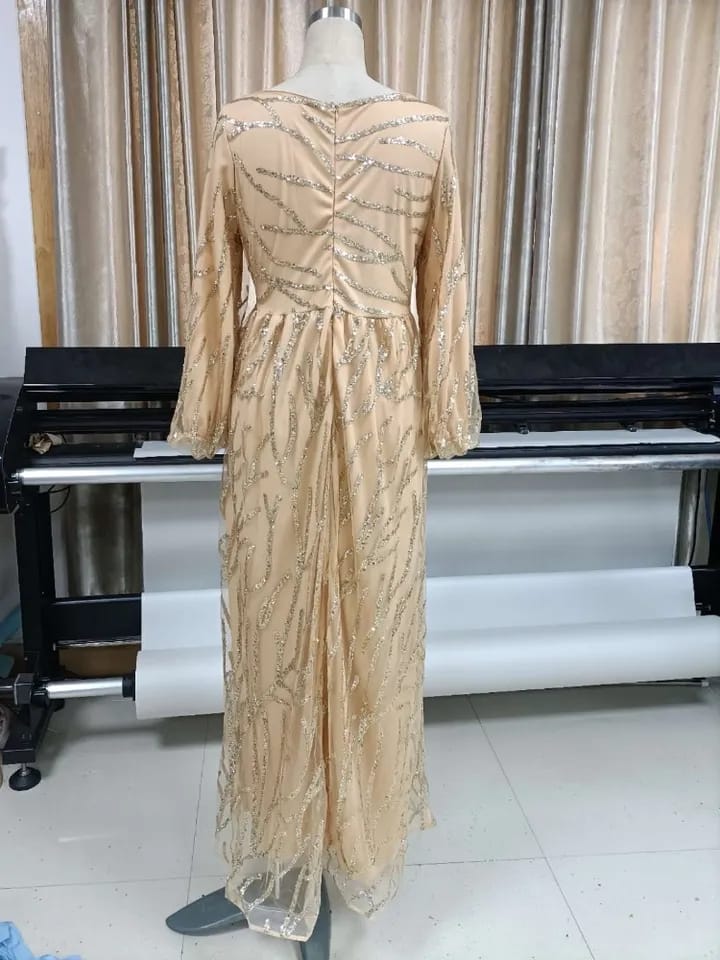 Female Elegant Cocktail Party Dress Sequins Mesh Luxury Evening Dress Long Lantern Sleeve V-Neck Floor Length Dress Aestheticism B-45925 Female Elegant Cocktail Party Dress Sequins Mesh Luxury Evening Dress Long Lantern Sleeve V-Neck Floor Length Dress Aestheticism B-45925