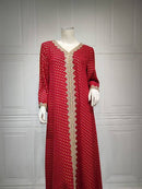 Gold Print Jalabiya Kaftan Dress for Women Modest Dubai Casual Tunic Muslim Arabic Moroccan Caftan Ramadan Evening Party   227822 - TUZZUT Qatar Online Shopping