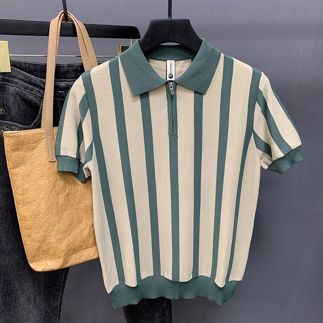 Men's Slim Fit Striped Polo Shirt Casual Short Sleeve Half Zip DesignTops Streetwear S5131774 Men's Slim Fit Striped Polo Shirt Casual Short Sleeve Half Zip DesignTops Streetwear S5131774