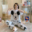 Disney Mickey White Women's Spring Summer Pajamas Set Three-piece Short Sleeve + Shorts + Trousers Soft And Comfortable Homewear L X4250045 - Tuzzut.com Qatar Online Shopping