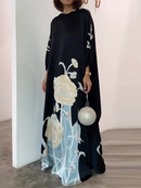 Cap Sleeve Loose Printed Round-Neck Maxi Dresses M 133499 - TUZZUT Qatar Online Shopping