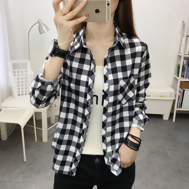 Women's Long Sleeve Striped/Checked Shirts 365070 - TUZZUT Qatar Online Shopping