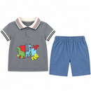 Boys’ Grey Dinosaur Polo & Blue Shorts Set 1433769 - 12–18 Months (90 cm)