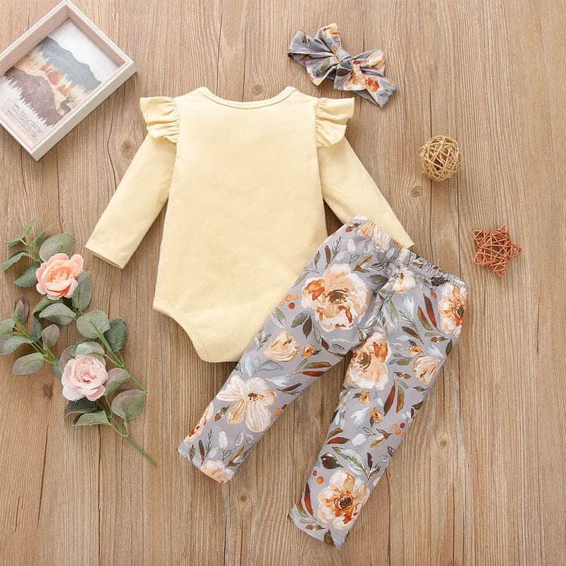 Baby Girl Ruffled Long-sleeve Romper, Pants and Headband 3-piece set 9-12 Months 20146367 - Tuzzut.com Qatar Online Shopping
