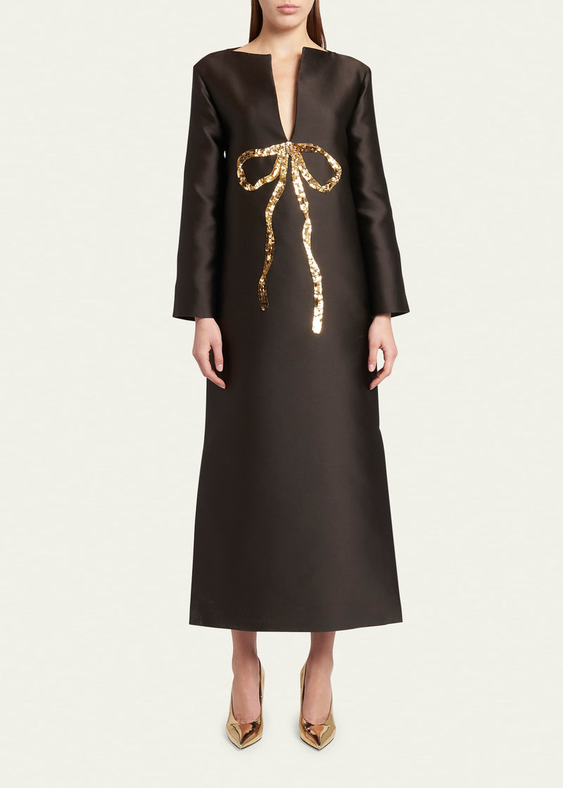 Embroidered Bow V-Neck Womens Maxi Summer dress 134954 - TUZZUT Qatar Online Shopping