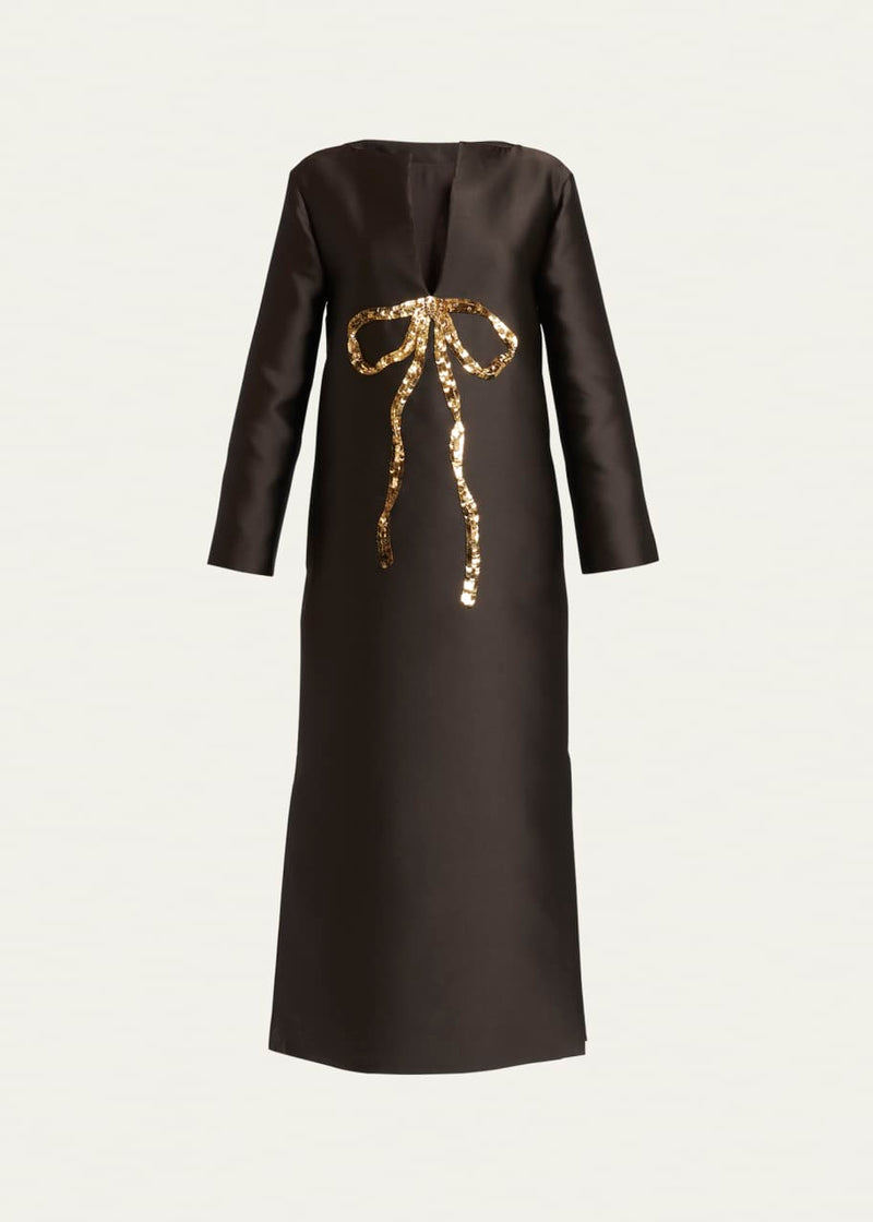 Embroidered Bow V-Neck Womens Maxi Summer dress 134954 - TUZZUT Qatar Online Shopping