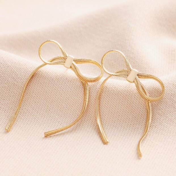 Bow Snake Chain Statement Stud Earrings in Silver B369 Bow Snake Chain Statement Stud Earrings in Silver B369