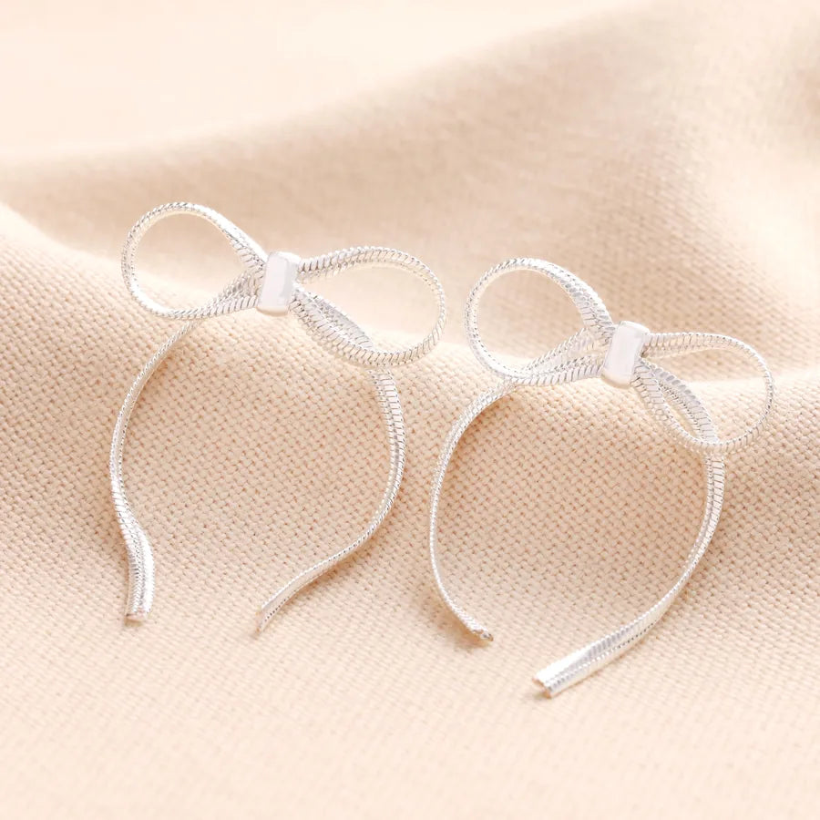 Bow Snake Chain Statement Stud Earrings in Silver B369 Bow Snake Chain Statement Stud Earrings in Silver B369