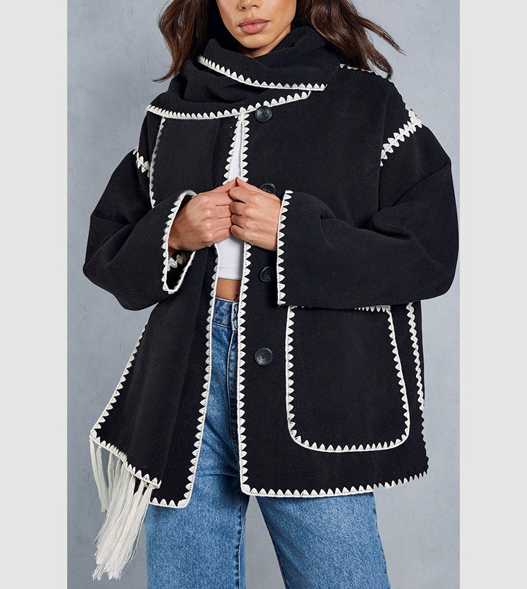 Black Trim Jacket With Matching Scarf 53923 Black Trim Jacket With Matching Scarf 53923