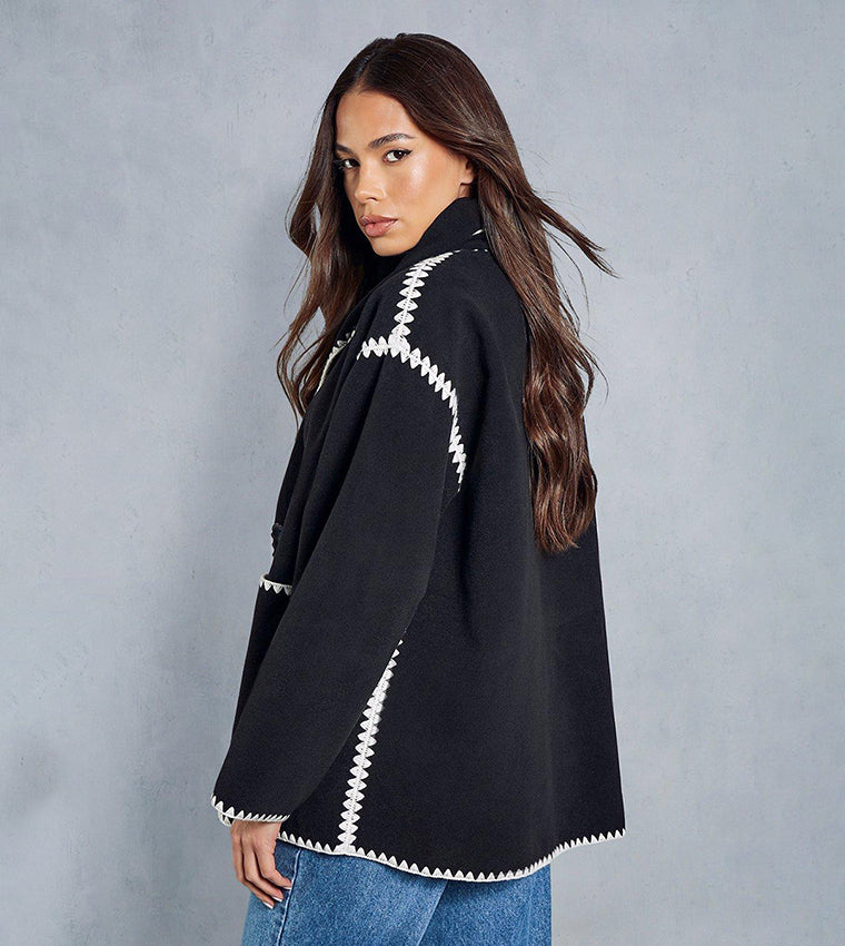 Black Trim Jacket With Matching Scarf 53923 Black Trim Jacket With Matching Scarf 53923
