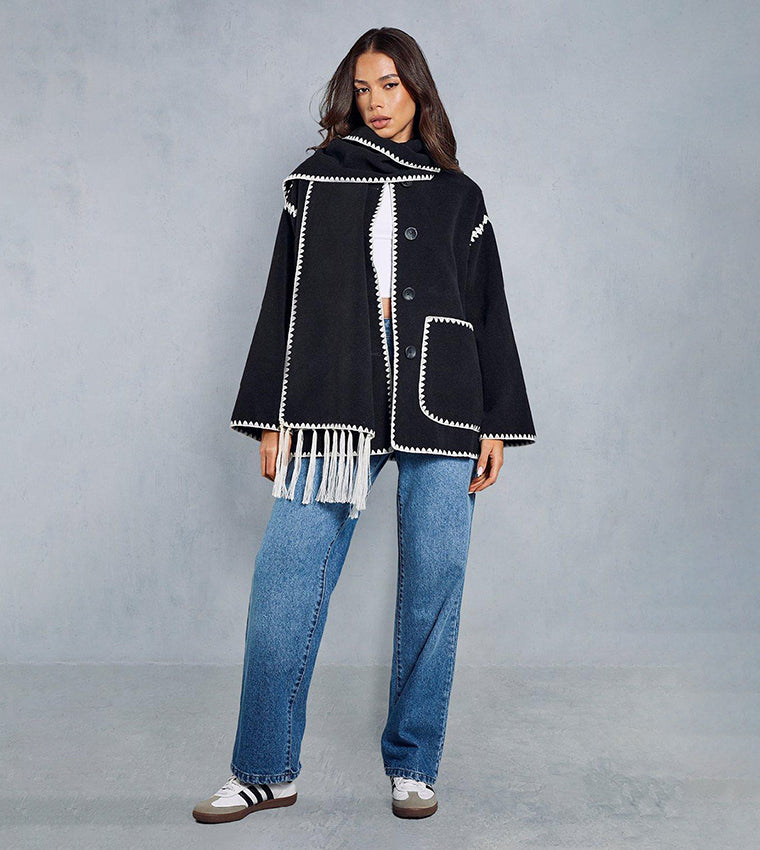 Black Trim Jacket With Matching Scarf 53923 Black Trim Jacket With Matching Scarf 53923